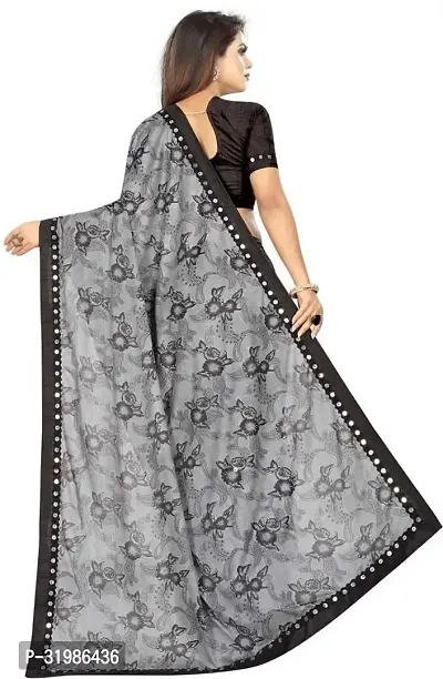 Stylish Grey Cotton Silk Saree With Blouse Piece For Women-thumb2