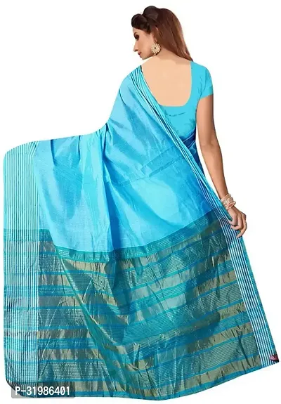 Stylish Blue Cotton Silk Saree With Blouse Piece For Women-thumb3