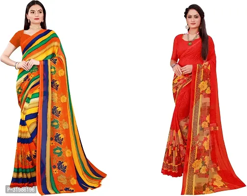 Stylish Multicoloured Georgette Saree With Blouse Piece For Women Pack Of 2