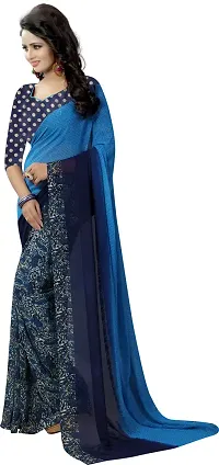 Stylish Blue Cotton Silk Saree With Blouse Piece For Women-thumb1