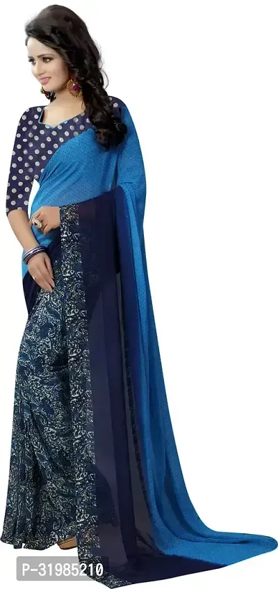 Stylish Blue Cotton Silk Saree With Blouse Piece For Women-thumb2