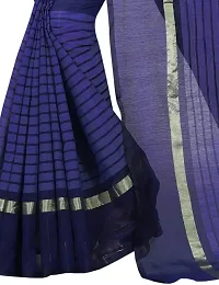 Stylish Navy Blue Cotton Silk Saree With Blouse Piece For Women-thumb3