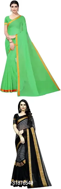 Stylish Multicoloured Cotton Silk Saree With Blouse Piece For Women Pack Of 2-thumb0