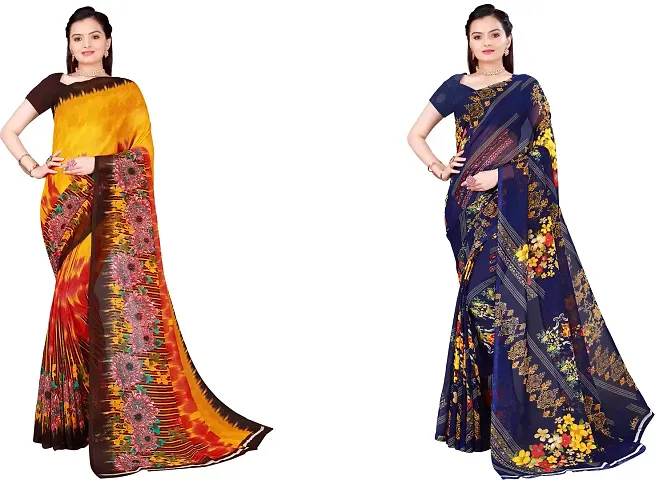 Beautiful Georgette Saree With Blouse Piece Pack Of 2