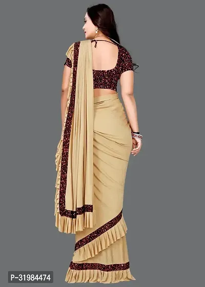 Stylish Beige Net Saree With Blouse Piece For Women-thumb3