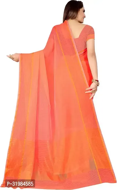 Stylish Peach Cotton Silk Saree With Blouse Piece For Women-thumb2