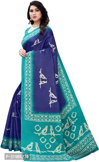 Stylish Navy Blue Cotton Silk Saree With Blouse Piece For Women-thumb2