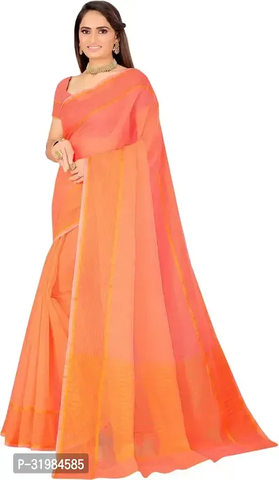 Stylish Peach Cotton Silk Saree With Blouse Piece For Women-thumb3