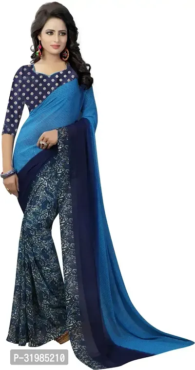 Stylish Blue Cotton Silk Saree With Blouse Piece For Women-thumb0