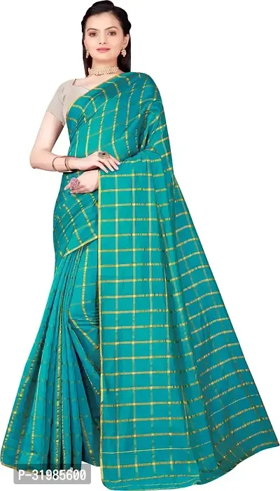 Stylish Green Cotton Silk Saree With Blouse Piece For Women-thumb0