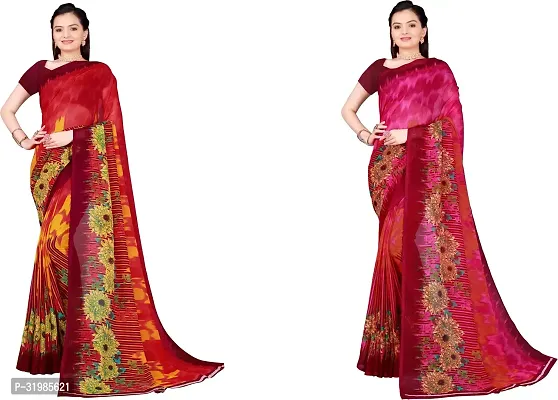 Stylish Multicoloured Georgette Saree With Blouse Piece For Women Pack Of 2