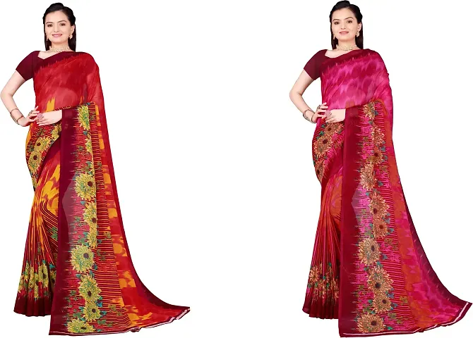 Attractive Georgette Saree With Blouse Piece For Women Pack Of 2