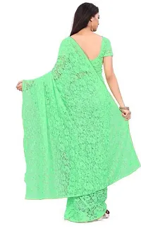 Stylish Green Net Saree With Blouse Piece For Women-thumb1