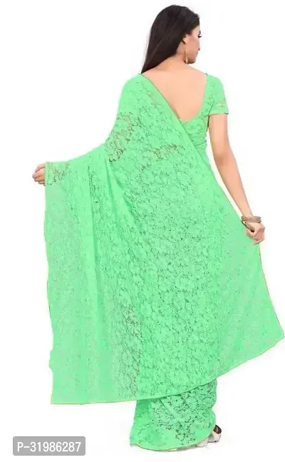 Stylish Green Net Saree With Blouse Piece For Women-thumb2