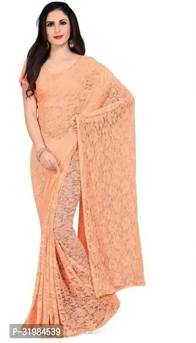 Stylish Peach Net Saree With Blouse Piece For Women-thumb0