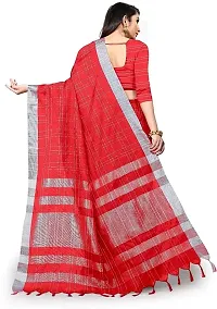 Stylish Red Cotton Silk Saree With Blouse Piece For Women-thumb2