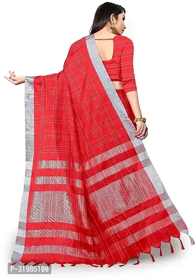 Stylish Red Cotton Silk Saree With Blouse Piece For Women-thumb3