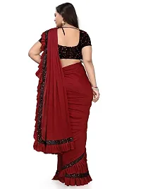 Stylish Maroon Net Saree With Blouse Piece For Women-thumb1