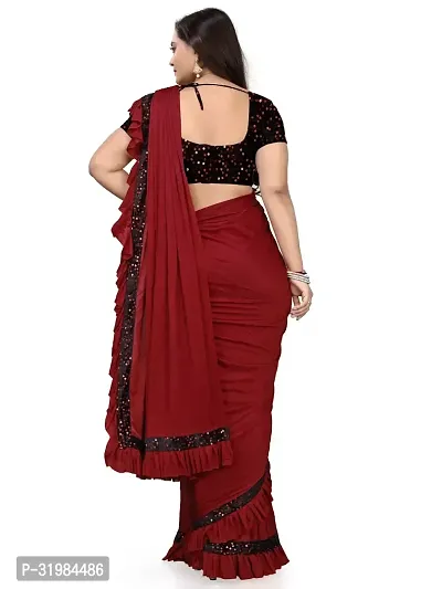 Stylish Maroon Net Saree With Blouse Piece For Women-thumb2