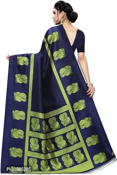 Stylish Navy Blue Cotton Silk Saree With Blouse Piece For Women-thumb4