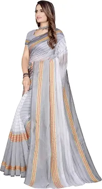 Stylish Grey Cotton Silk Saree With Blouse Piece For Women-thumb1