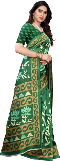 Stylish Green Cotton Silk Saree With Blouse Piece For Women-thumb2