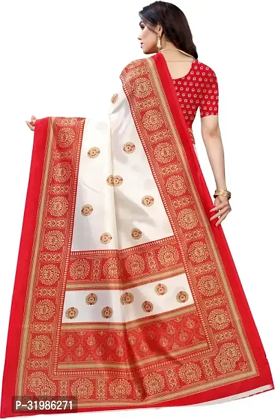 Stylish White Cotton Silk Saree With Blouse Piece For Women-thumb4