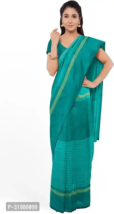 Stylish Green Cotton Silk Saree With Blouse Piece For Women-thumb0