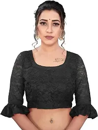 Stylish Black Net Saree With Blouse Piece For Women-thumb2