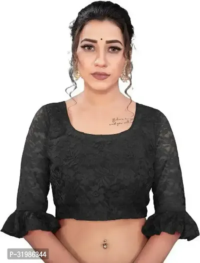 Stylish Black Net Saree With Blouse Piece For Women-thumb3