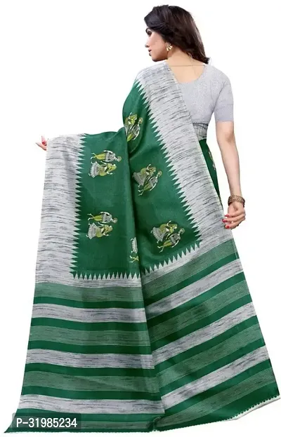 Stylish Green Cotton Silk Saree With Blouse Piece For Women-thumb4