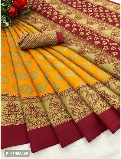 Stylish Yellow Art Silk Saree With Blouse Piece For Women-thumb0