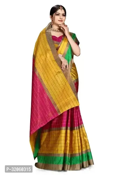 Stylish Art Silk Multicoloured Checked Saree with Blouse piece For Women-thumb3