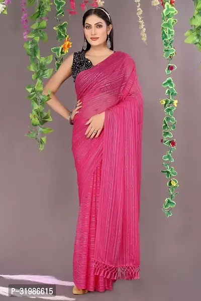 Stylish Pink Chiffon Saree With Blouse Piece For Women-thumb0