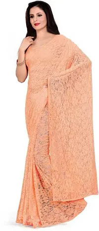 Stylish Peach Net Saree With Blouse Piece For Women-thumb3