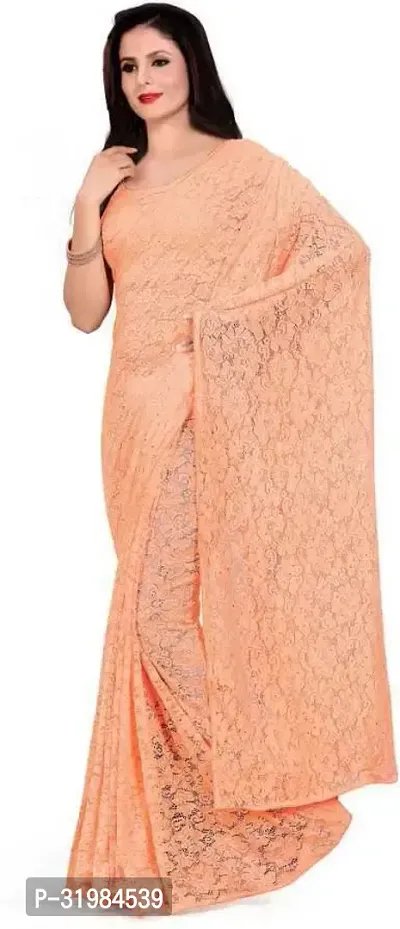 Stylish Peach Net Saree With Blouse Piece For Women-thumb4