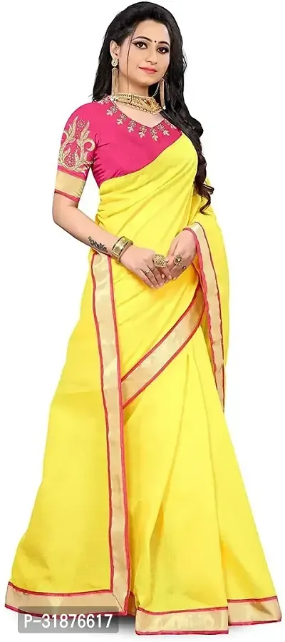 Stylish Yellow Cotton Silk Saree With Blouse Piece For Women-thumb5