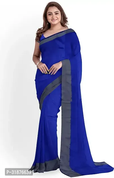 Stylish Blue Cotton Silk Saree With Blouse Piece For Women-thumb0