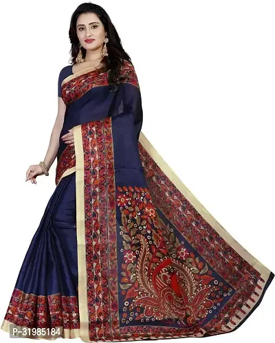 Stylish Navy Blue Art Silk Saree With Blouse Piece For Women-thumb0