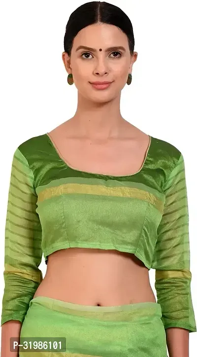 Stylish Green Cotton Silk Saree With Blouse Piece For Women-thumb4