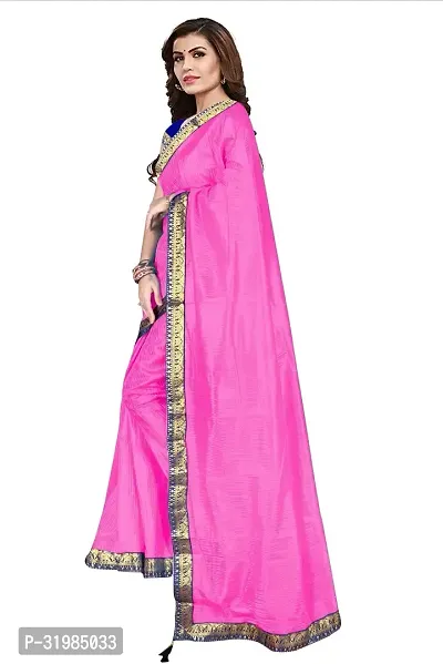 Stylish Pink Cotton Silk Saree With Blouse Piece For Women-thumb3