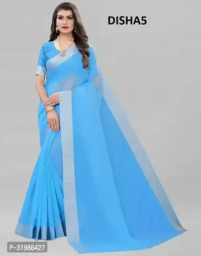 Stylish Blue Cotton Silk Saree With Blouse Piece For Women-thumb0