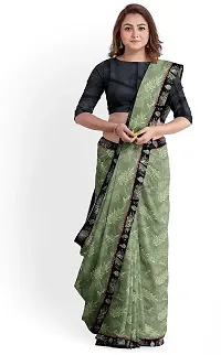 Stylish Green Lycra Saree With Blouse Piece For Women-thumb2