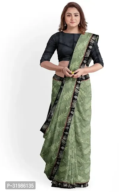 Stylish Green Lycra Saree With Blouse Piece For Women-thumb3