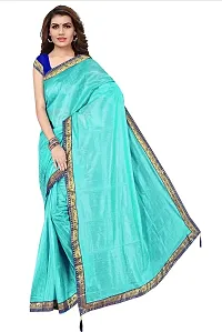 Stylish Turquoise Cotton Silk Saree With Blouse Piece For Women-thumb4