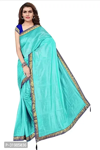 Stylish Turquoise Cotton Silk Saree With Blouse Piece For Women-thumb5