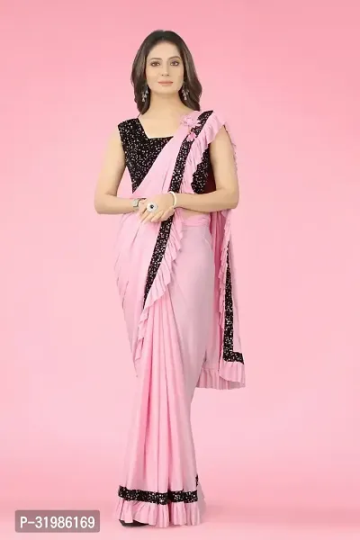 Stylish Pink Lycra Saree With Blouse Piece For Women-thumb0