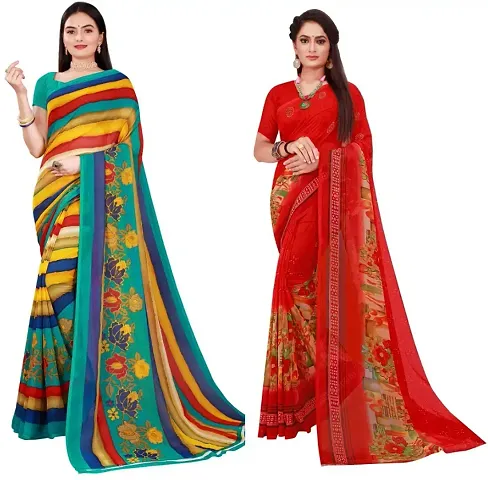 Stylish Fancy Georgette Saree With Blouse Piece Combo For Women Pack Of 2