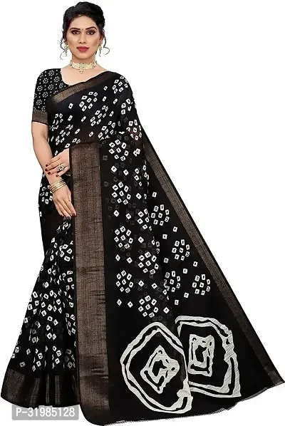 Stylish Black Cotton Silk Saree With Blouse Piece For Women