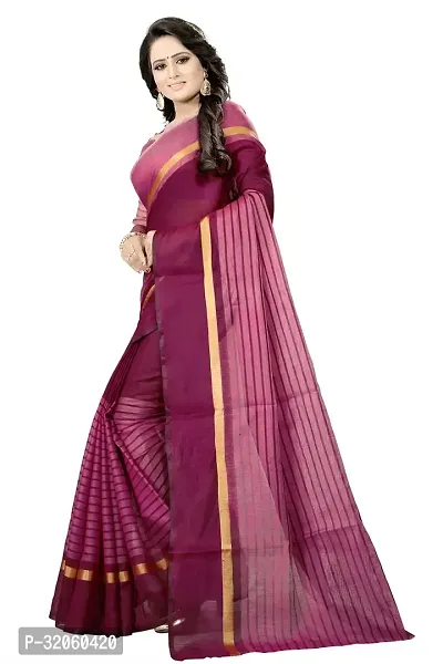 Stylish Cotton Silk Pink Striped Saree with Blouse piece For Women-thumb2